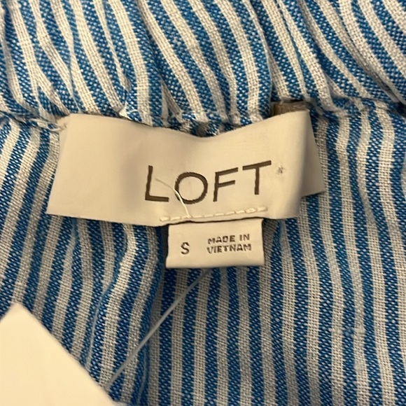 Loft | New linen blend one shoulder top/blouse Womens size S stripes puff sleeve - Picture 6 of 8